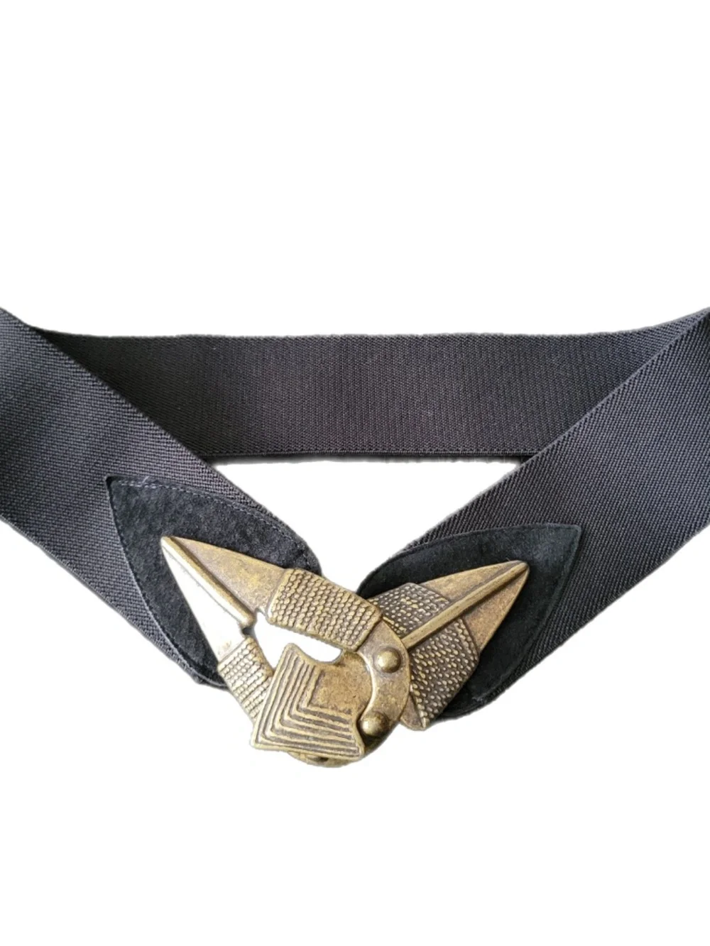 Black Stretch Belt with Brass Tone Arrow Head Buckle Vintage Waist-Cincher